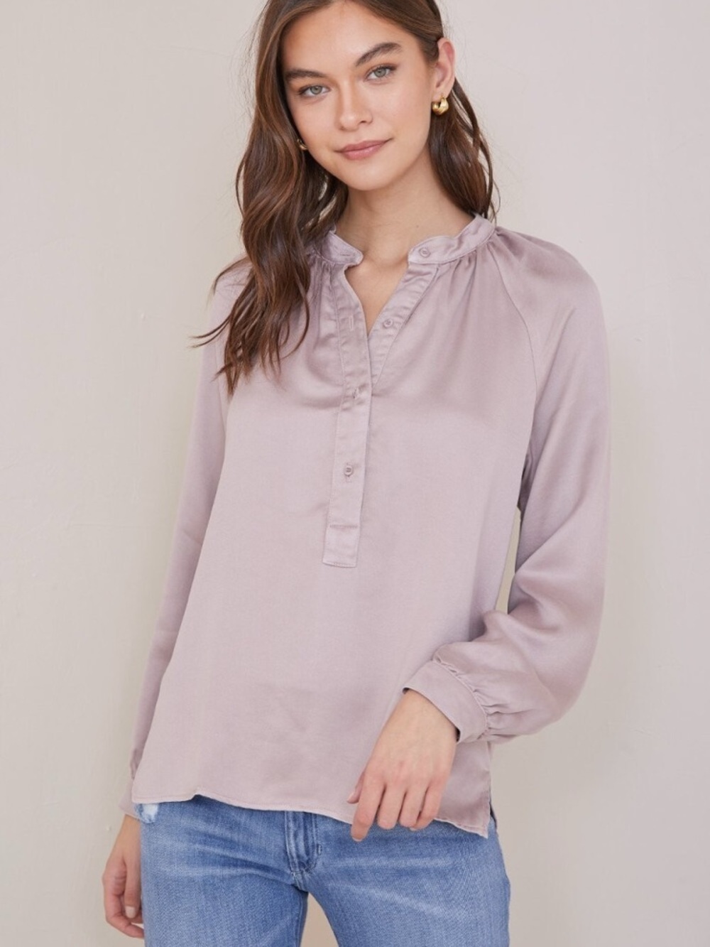 Bella Dahl Light Mauve Tencel Henley Peasant Blouse